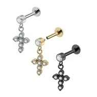 1,2mm Labret Kreuz – Innengewinde, Flat Back, Zirkonia